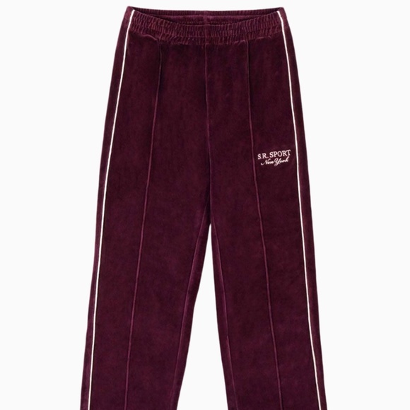 SPORTY & RICH - Velour 2 Pc Tracksuit in Burgundy/White Contrast MSRP $435 BNWT - Picture 3 of 11